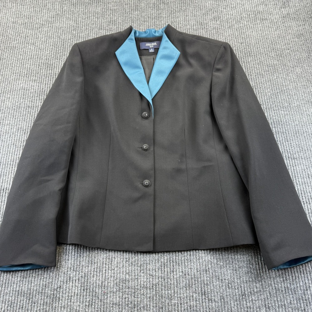 Jones Wear Suit Jacket Womens 18 Black Teal Collar Blazer Career Work Office